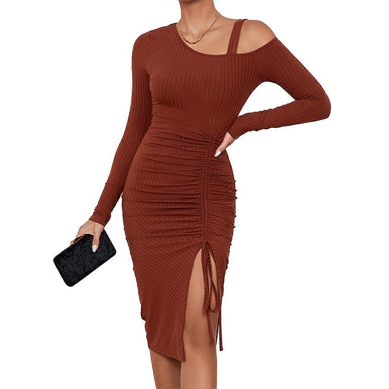 (newpattern) sexy une paule  manches longues cocktail robe de soire volants serrs cordon de serrage Split jupe longue pour les femmes | Fruugo SG