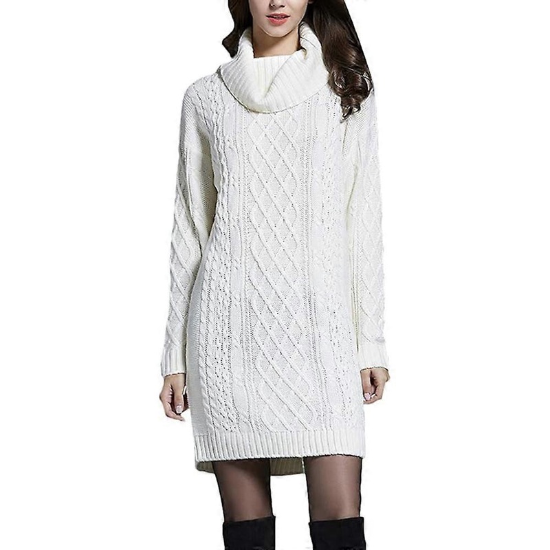 (NEWPATTERN)Sweater Dress Ladies Knitted Dress Turtleneck Long Sleeve Stretch Sweater Dress Long Knitted Sweater Elegant Mini Dress for Winter(M) | Fruugo SG