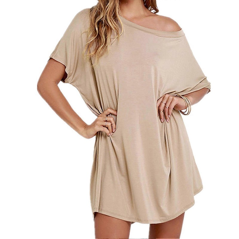 T Shirt Dress Scoop Neck Short Sleeve Soft Modal Loose Casual Vivid Color Plus Size Shirt Dress for Party Travel Apricot L_-sy_-sy | Fruugo SG