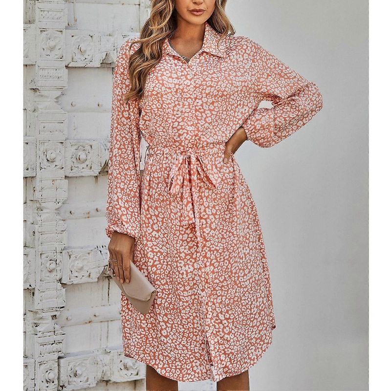 Women’s Floral Dress Fashion Cardigan Loose Comfortable Single Breasted Floral Print Long Sleeve Dress with Belt Orange S_-sy_-sy | Fruugo SG