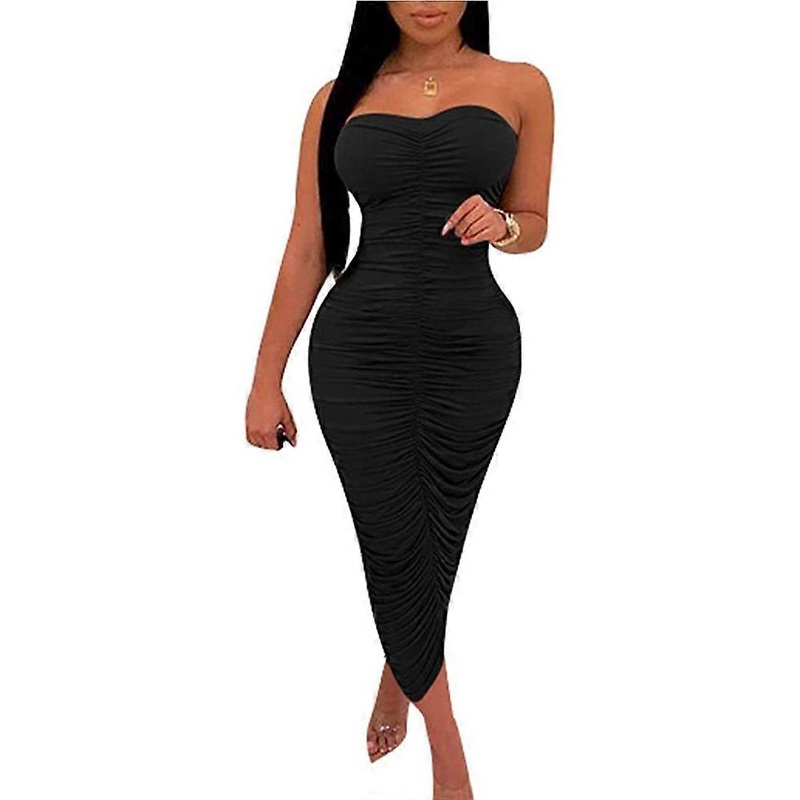 Women’s Sexy Ruched Strapless Bodycon Tube Maxi Long Club Dress | Fruugo SG