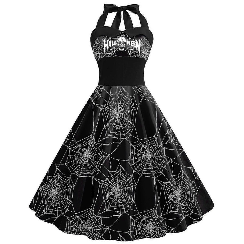 Women’s Spider Web Print Sleeveless Round Neck Casual Hem Dress | Fruugo SG