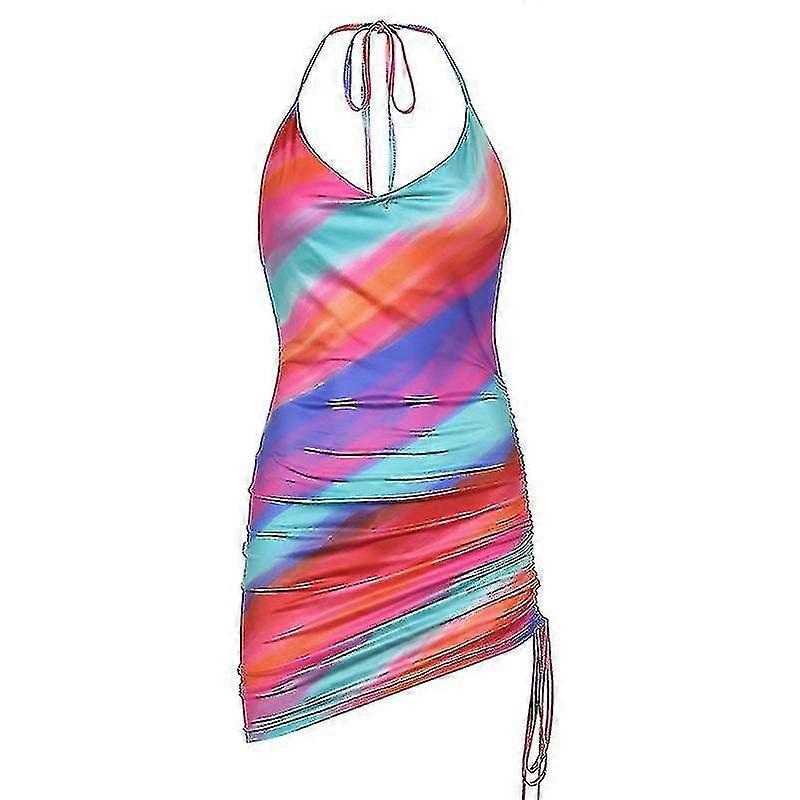 Women’s  Summer Sexy Party Pool Rainbow Pleated Halterneck Halter Dress Tw | Fruugo SG