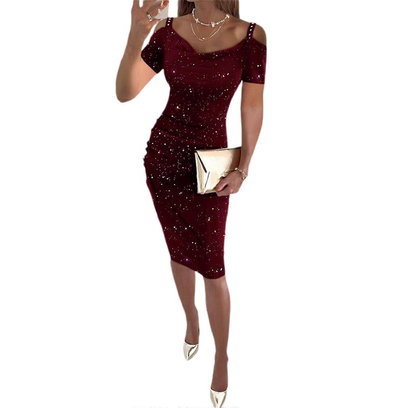 Womens Sexy Off-Shoulder Tight Sling Dress Spaghetti Straps Hip Wrap Party Dresses Spaghetti Straps Long Bodycon Dress  Burgundy XL | Fruugo SG