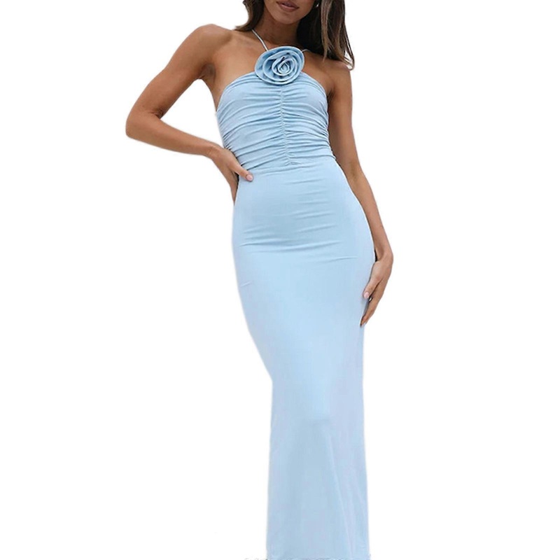Womens Sleeveless Solid Color Dress Slim Square Neck Bodycon Midi Stretchable Elastic Slim Fits Dress  Blue S | Fruugo SG
