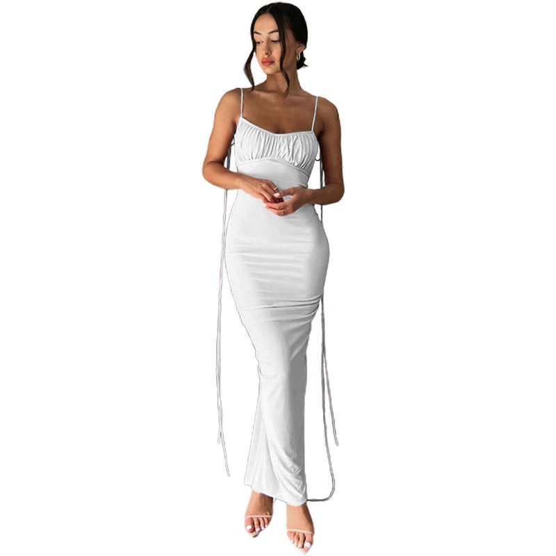 Womens Summer Spaghetti Strap Sexy Sleeveless Backless Bodycon Maxi Dress Halter Lace Up Cocktail Party Club Dress  White S | Fruugo SG