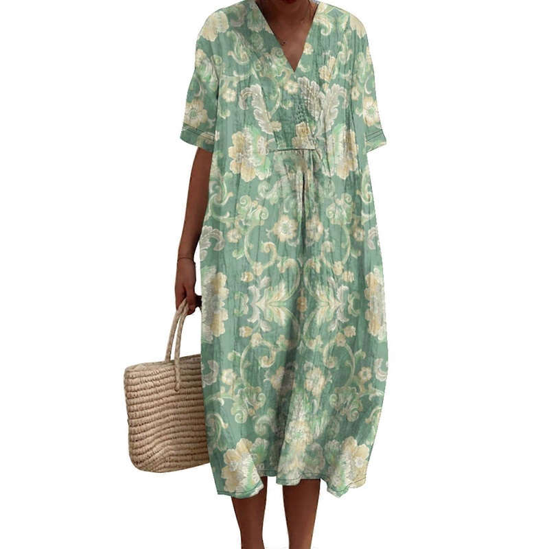 3D Graphics Print Maxi Dress Short Sleeve V Neck Summer Dresses Casual Loose Long Dresses with Pockets Women’s Dress  JA128856A01 S | Fruugo SG