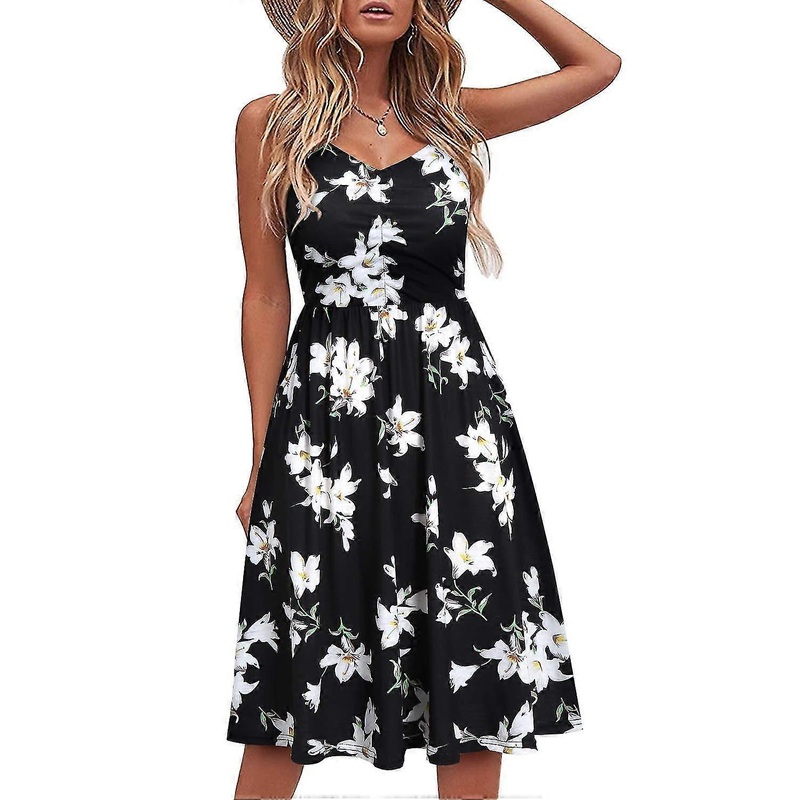 Casual For Women Sleeveless Cotton Summer Beach Dress Spaghetti Strap Sun With Pockets | Fruugo SG