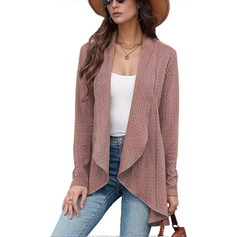 Casual Knit Cardigan Pink Brown L | Fruugo SG