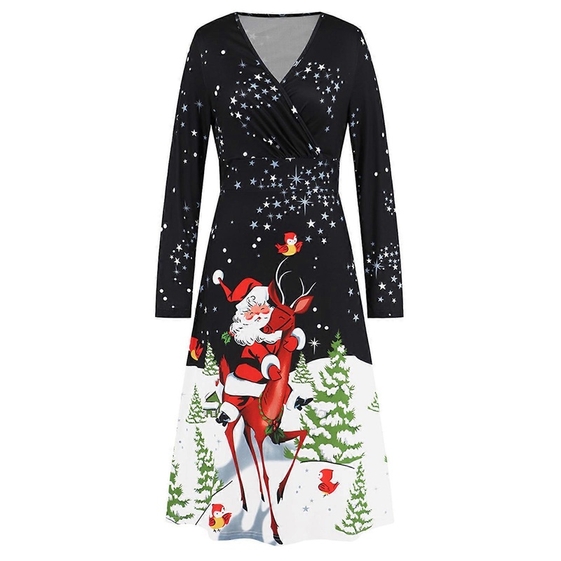 Christmas Daily Dresses Ugly Christmas Dress for Women V Neck Long Sleeve Christmas Print Midi Dress Holiday Dresses  hei1 S | Fruugo SG