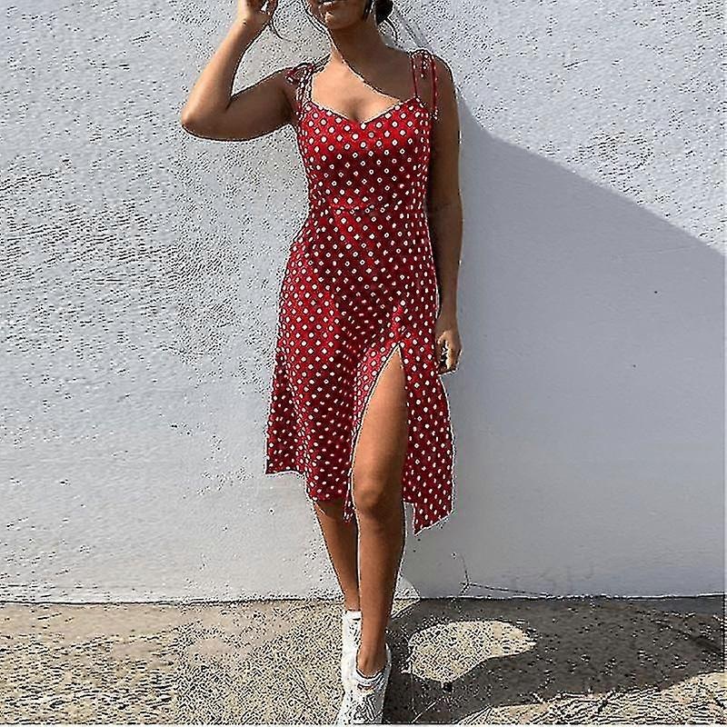 Dresses Sundress Summer Women Causal Polka Dot Sleeveless High Pleated Elastic Waist V-neck Beach Dress Vestidos De Verano | Fruugo SG