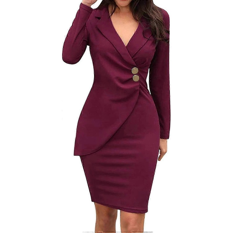 Formal Work Dress for Women – Long Sleeve Bodycon Suit Dress in Solid Colors, Above The Knee Length, Sizes S to 2XL | Fruugo SG