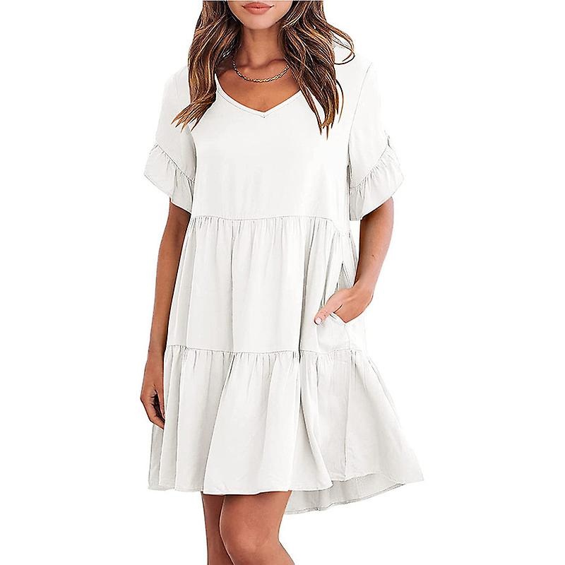 Women’s Dress Casual Short Sleeve V Neck Ruffle Tiered Summer Swing Maxi Dresses | Fruugo SG