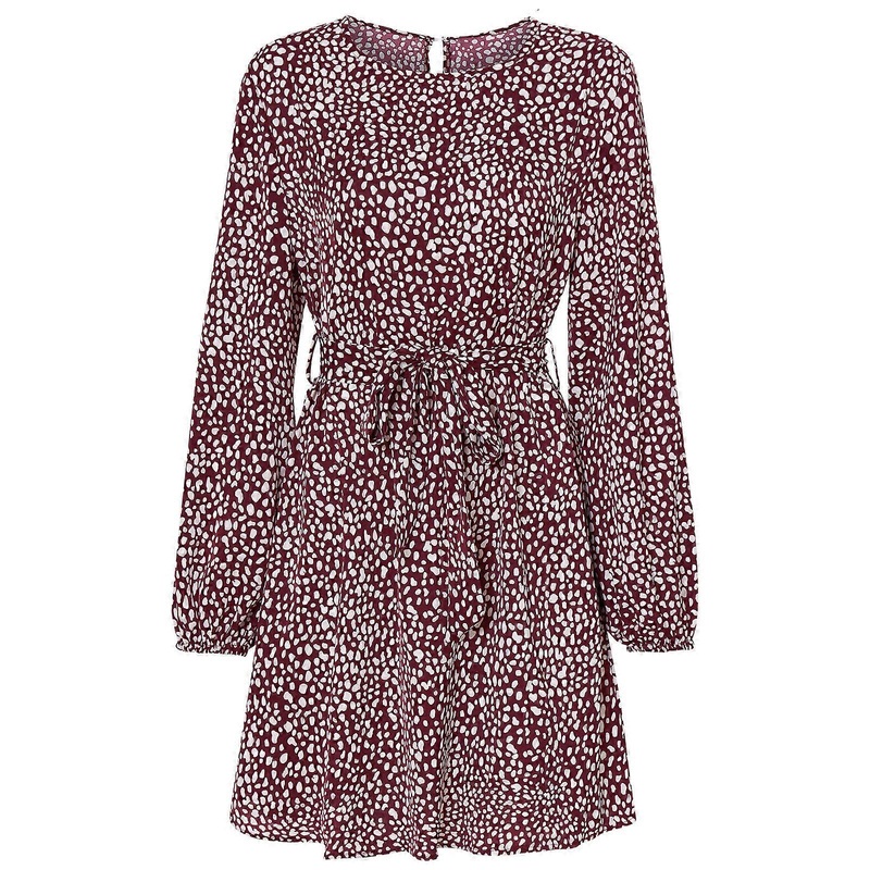 Women’s Leopard Print Dress with Belt Long Sleeves Summer Dress Stylish Mini Dress Party Dress Nice for Sun Dress for Da  Burgundy XL | Fruugo SG