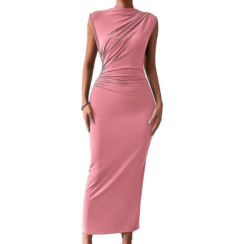 Women’S Ruched Bodycon Dress Pink M | Fruugo SG