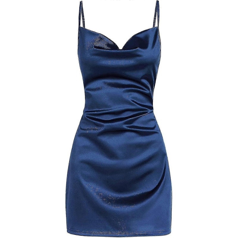 Women’s Satin Sleeveless Spaghetti Strap Mini Dress Side Slit Cowl Neck Cocktail Party Dresses | Fruugo SG