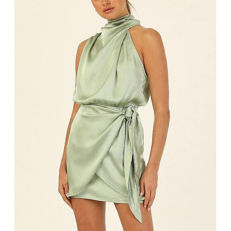 Women’s Short Formal Satin Dress Summer Sleeveless Mock Neck Party Dresses Black | Fruugo SG