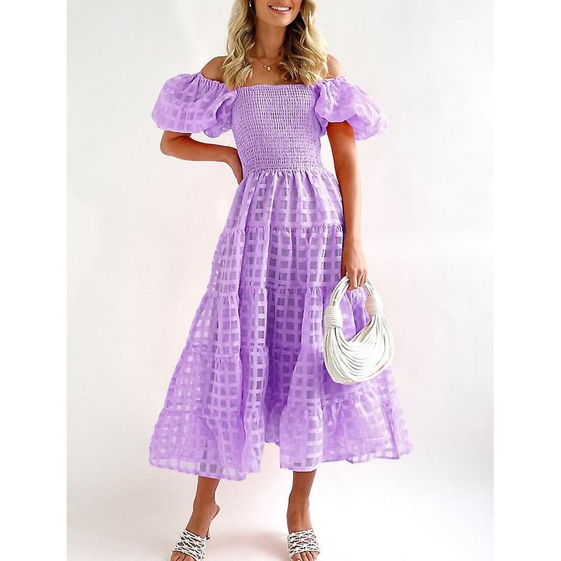 Women’s Summer Boho Beach Dress Square Neck Puff Sleeve A Line Dresses Color 2 | Fruugo SG