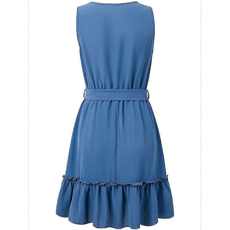 Women’S V Neck Sleeveless Dress Blue M | Fruugo SG