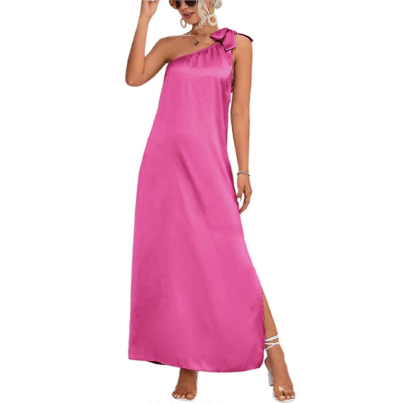 Womens Sexy Party Club Split Dress Bodycon Dress Sleeveless Slim Fit Long Strappy Single Shoulder Dress Cocktail Dress  rose Red S | Fruugo SG