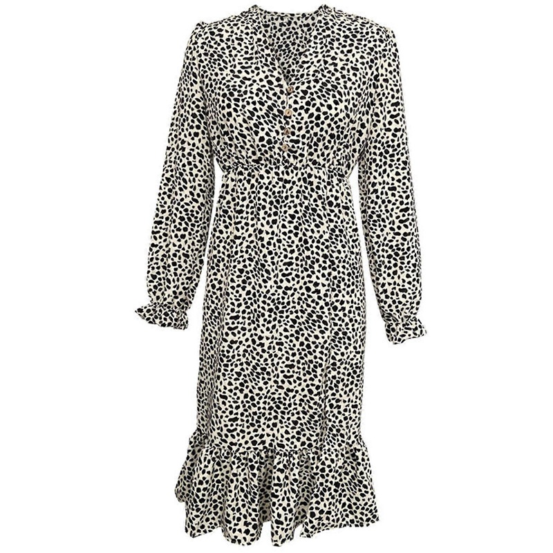 Womens Summer Bohemian Leopard Print Midi Dress V-neck Button Side Slit Flowy Long Dress  white leopard XL | Fruugo SG