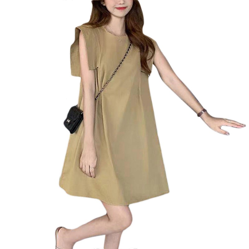 Womens Summer Casual Sleeveless Roun Neck A-line Swing Dress Casua Loose Beach Dress  Khaki XL | Fruugo SG