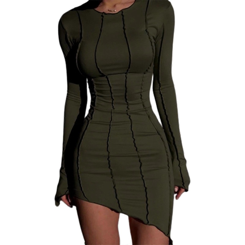 Womens Summer Striped Mini Dress Sexy Long Sleeve Crew Neck Party Cocktail Bodycon Short Dresses Y2K Outwear  Green S | Fruugo SG
