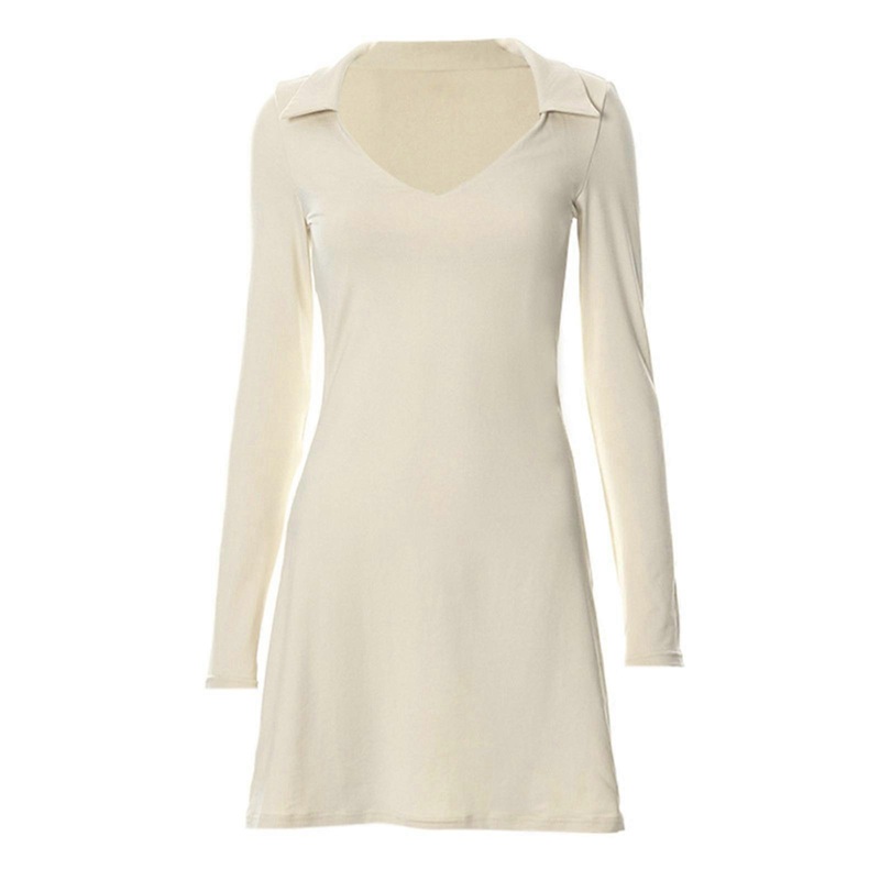 Autumn Dress Elegant Long Sleeves Dress Slim Bodycon Dress Chic High Waist Holiday Dress Stylish Lapel Dress for Women  apricot S | Fruugo SG