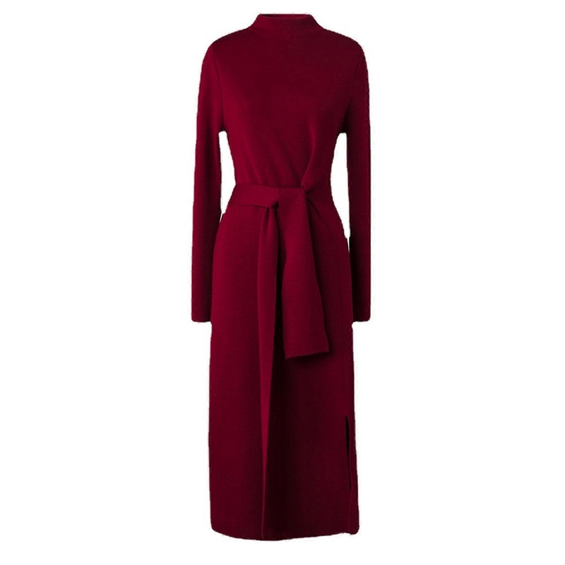 Chic Tie Front Sweater Dress Long Sleeve Solid Color Midi Dress for Women Perfect for Office or Date Night  Red | Fruugo SG