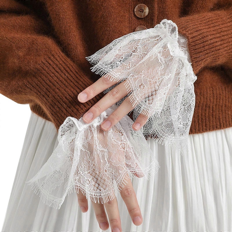 Detachable Pleated Flared Sleeve False Lace Cuffs White Pleated Wristband Decorative Women Wedding Dress Accessories  White | Fruugo SG