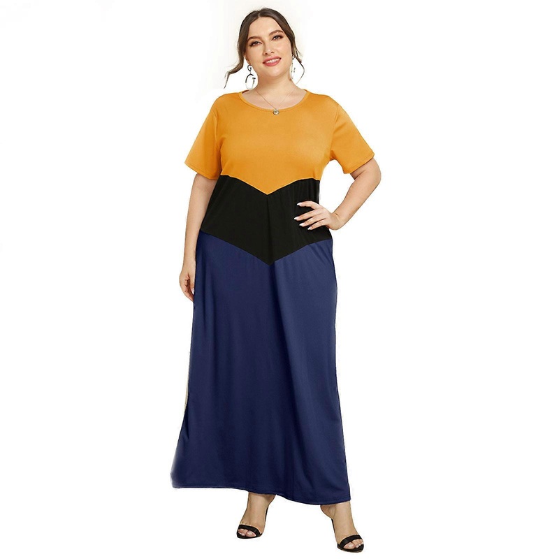Elegant Plus Size Midi Dress Female Summer A Line Short Sleeve High Waist Women Beach Daily Casual Dress for Wife Mother  Blue XL | Fruugo SG