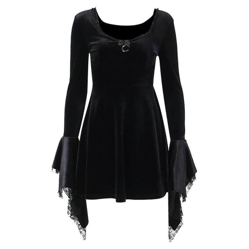 Fashion Forward Women’s Long Sleeve Halloween Dress Solid Color Gothic Vintage Dresses  Black S | Fruugo SG