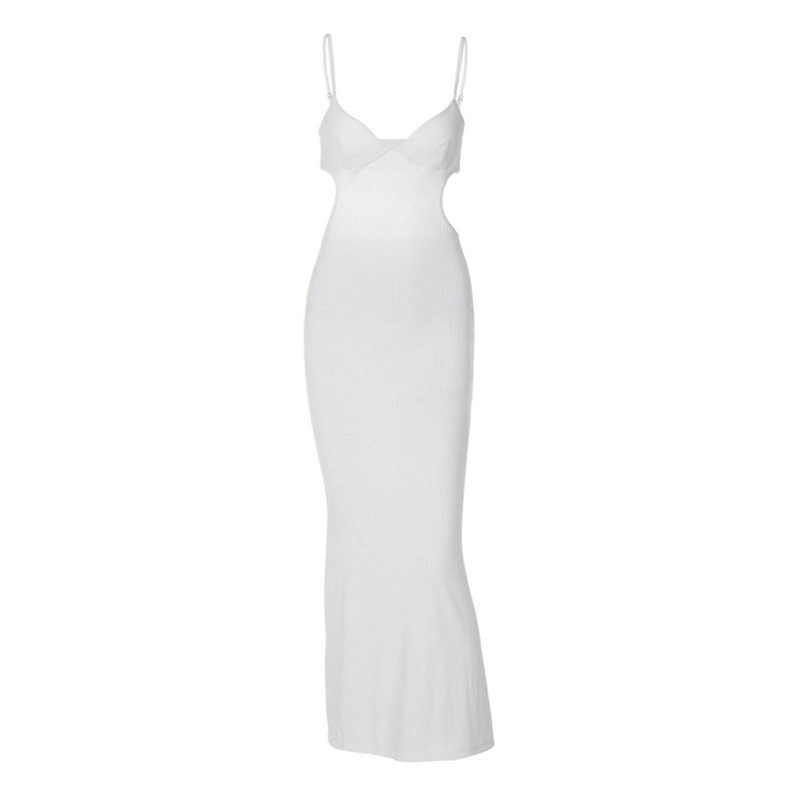 Fashionable V Neck Spaghetti Strap Bodycon Dress Solid Color Backless Dresses Suitable for Date and Parties  White S | Fruugo SG