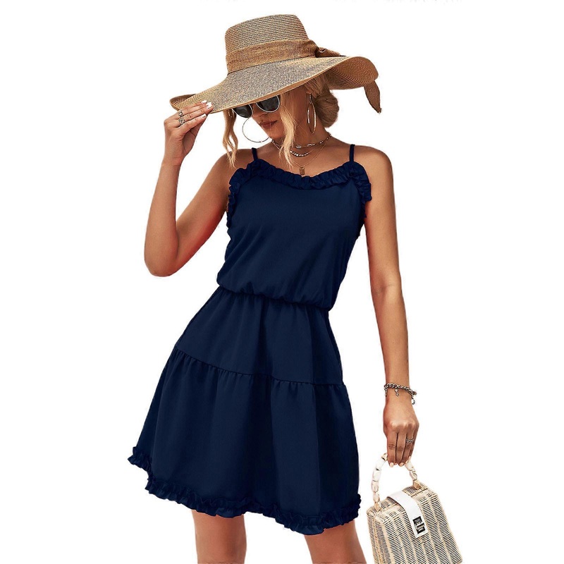 Womens Cute Heart Neck Sleeveless Sling Dress Summer Flares Tank Dress Pleated Mini Party Club Dress  Dark blue S | Fruugo SG