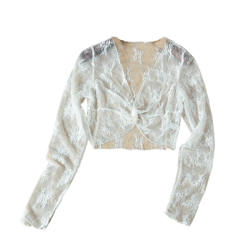 Womens Long Sleeve Lace Shrugs Floral Lace Bolero Cardigan V-Neck Ruched Twist Front Crop Jackets Wedding Dress Cover Up  White XL | Fruugo SG