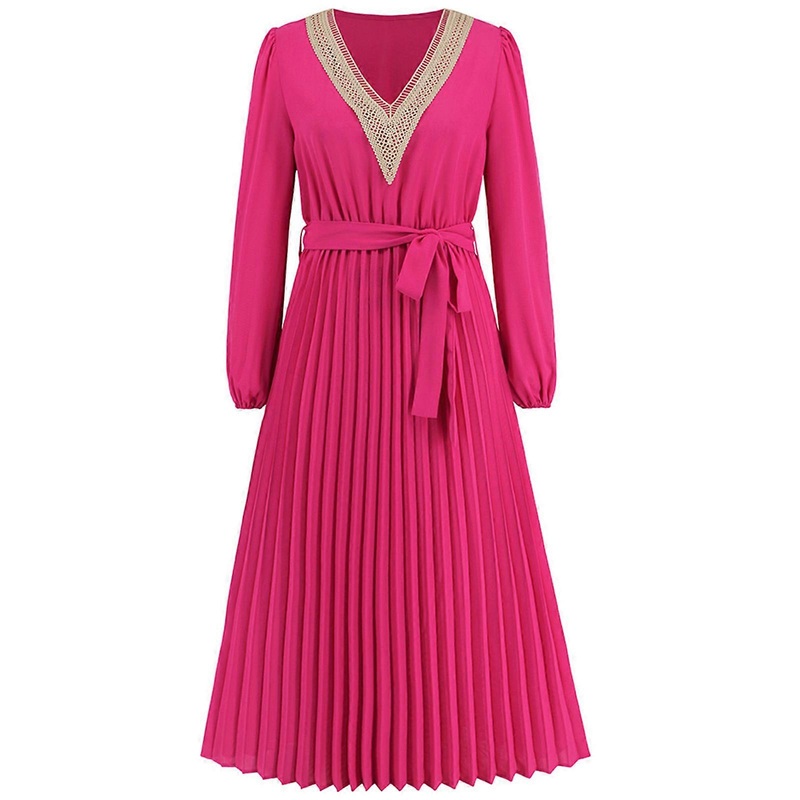 Womens Ruched A-line Dress Long Sleeve Wrap V-Neck Party Pleated Dress Sexy Elegant Cocktail Dresses with Belt  rose Red S | Fruugo SG