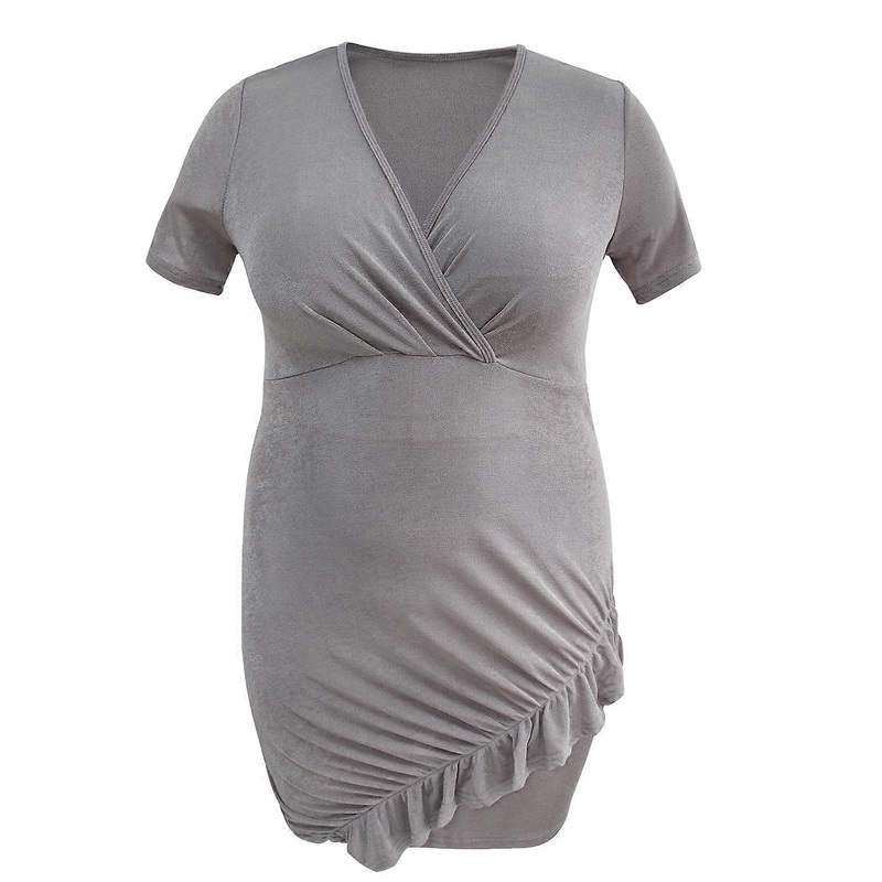 Womens Sexy Wrap V Neck Party Slim Fit Midi Pencil Dress Short Sleeve High Waist Package Hip Cascading Ruffles Hem Gown  Gray 5XL | Fruugo SG