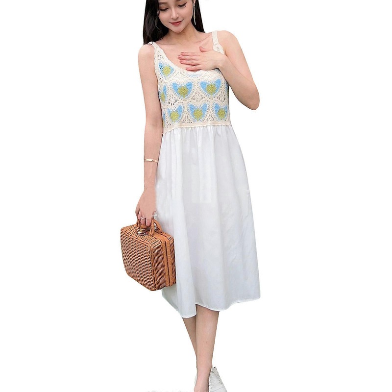 Womens Summer Crochet Sleeveless Loose A-Line Midi Long Dress Knit Embroidery Heart High Waist Beach Holiday Dresses  Purple | Fruugo SG