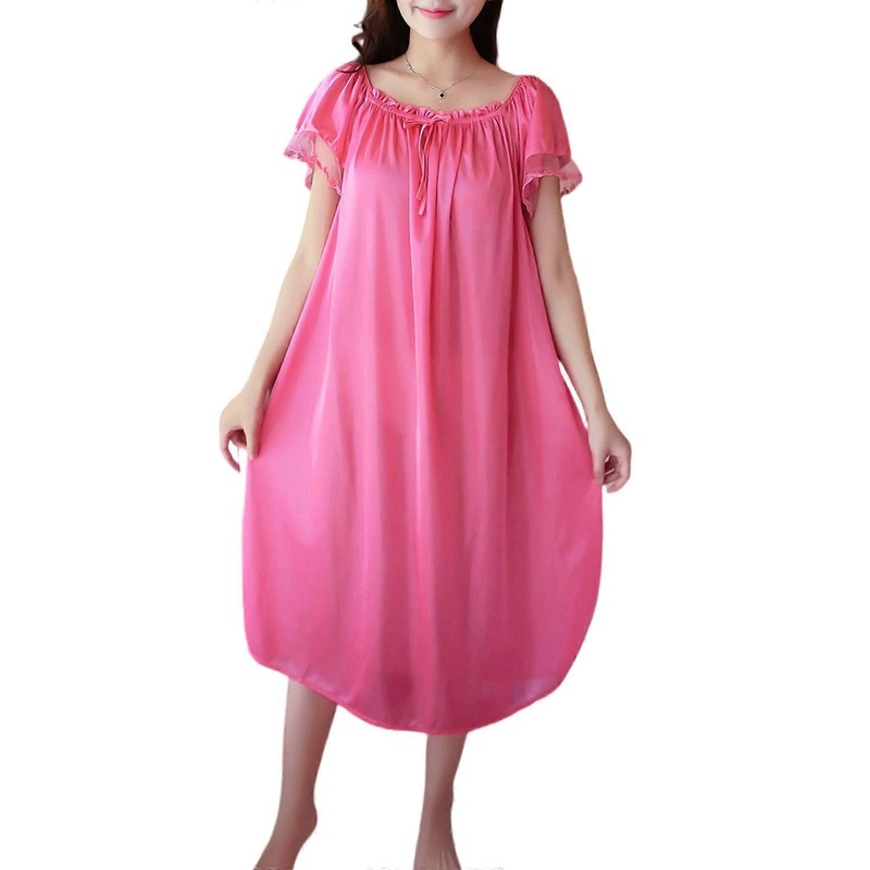 Womens Summer Lace Ice Silk Nightdress Short Sleeve Loose Plus Size Nightgown XL  watermelon red | Fruugo SG