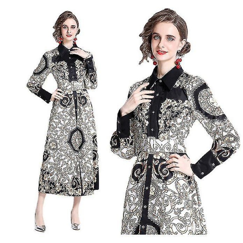 2022 Spring And Autumn Women’s New Dress Lapel Lantern Sleeve Printed Shirt Dress | Fruugo SG