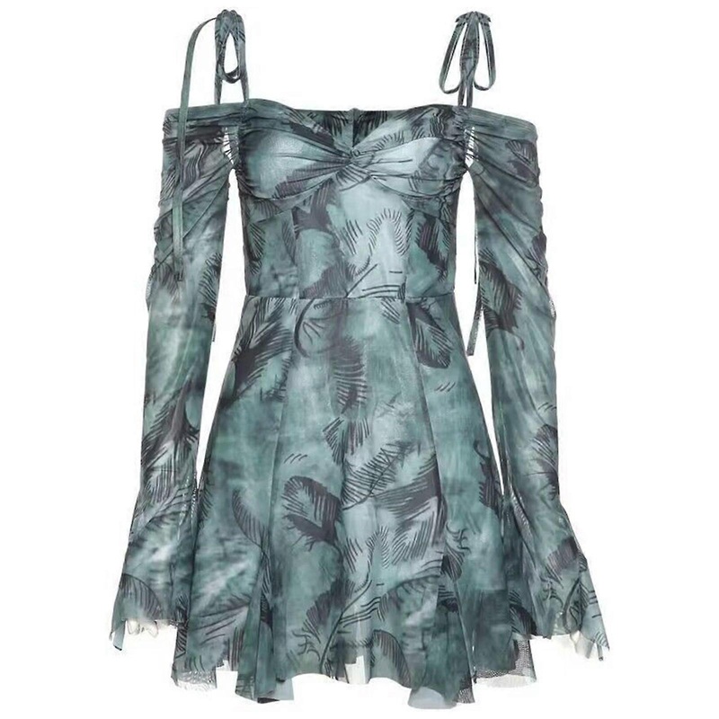2023 Y2K Summer Club Party Dress with Shoulder Baring Design and Flared Sleeves, Slim Fitting Spaghetti Strap Dresses  Green XL | Fruugo SG