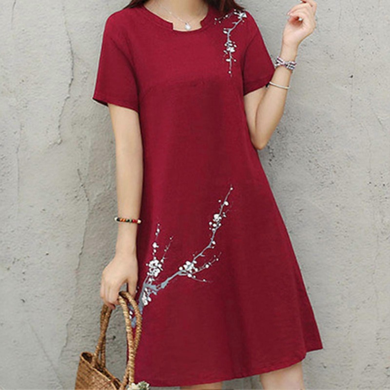 Embroidery Dress Women Short Sleeve Loose Fashion Party Club Date Dress for Spring SummerRed M | Fruugo SG