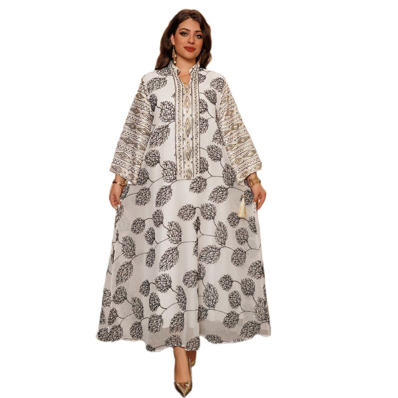 Embroidery Ramadans Muslims Maxi Dresses Abayas Casual Long Sleeve Dubai Kaftan Robe Ethnic Costumes for Womens Girls  White XL | Fruugo SG