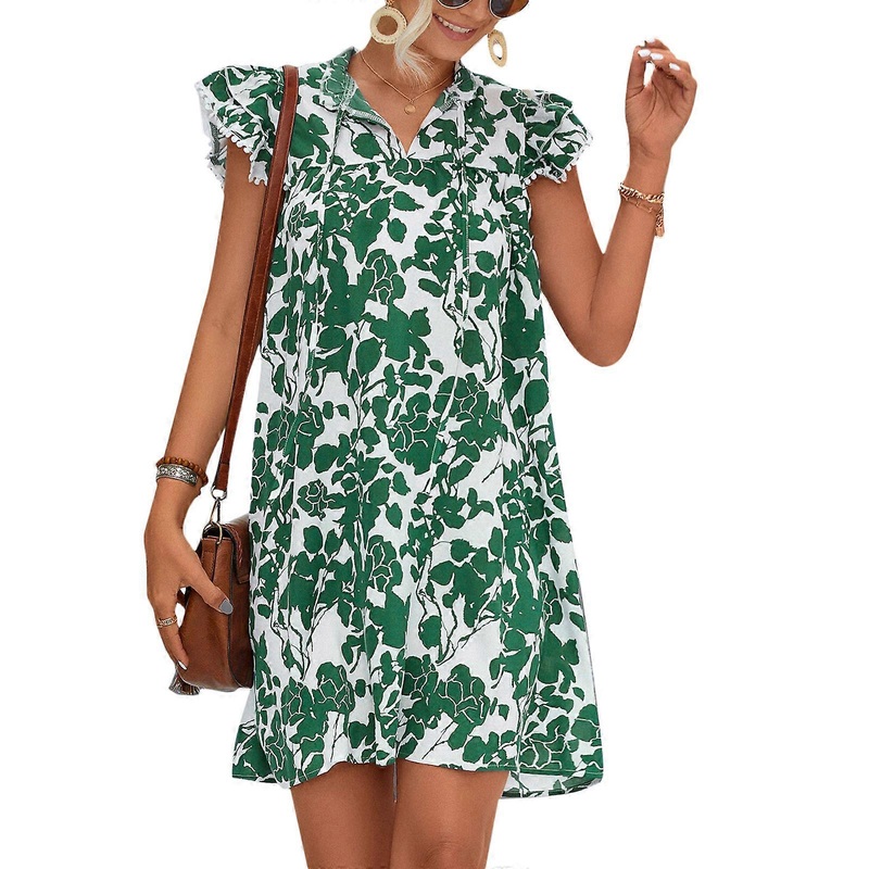 Fashion Floral Print V-neck Short Dress Bohomin Style Dresses Colorful Daily Mini Dress Summer Seaside Cloth for Women  Green XL | Fruugo SG