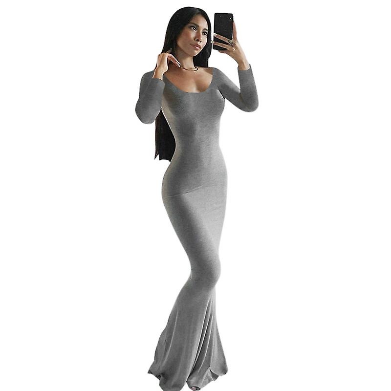Women’s Long Sleeve Square Neck Bodycon Maxi Long Dress | Fruugo SG