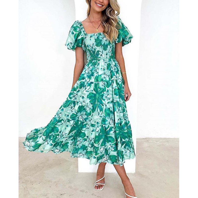 Women’s One Shoulder Dress Puff Sleeve Casual Ruffle Summer Dresses | Fruugo SG