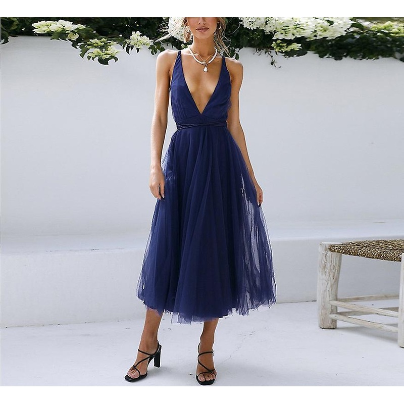 Women’s Plunging Neck Spaghetti Strap Maxi Cocktail Party Dress | Fruugo SG