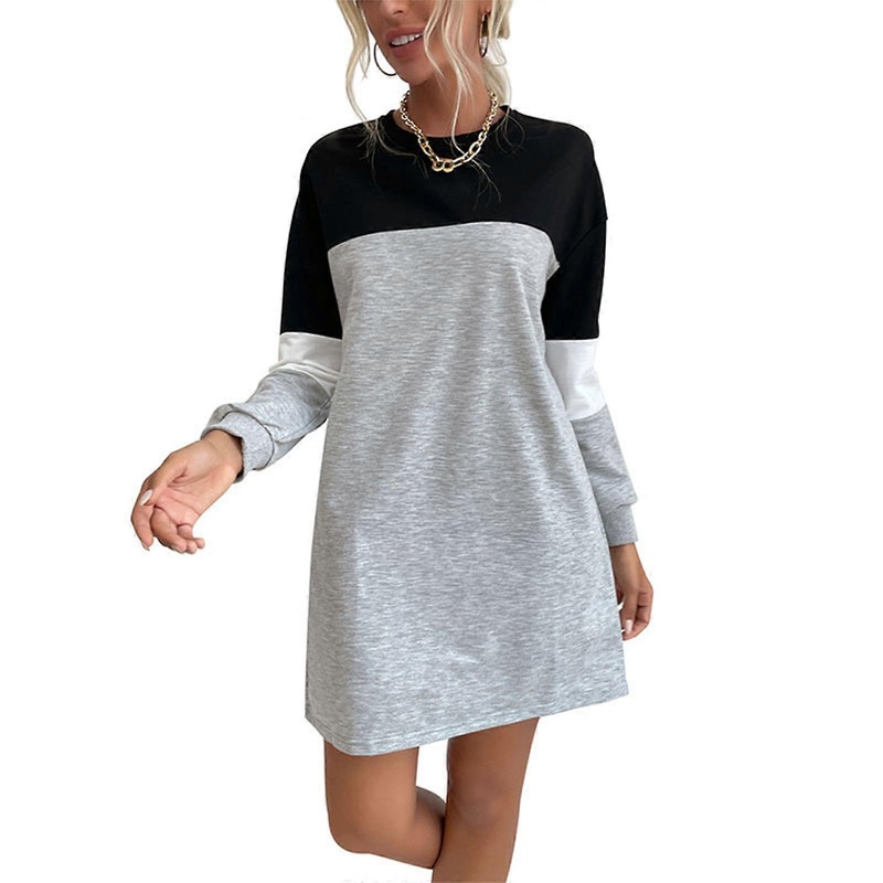 Women’s Stitching Dress Elegant Round Neck Long Sleeve Dresses Suitable for Work or Parties  light grey XL | Fruugo SG