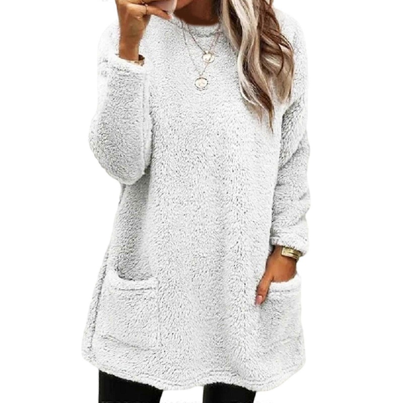 Womens Oversized Crewneck Sweatshirt Casual Sherpas Pullover Top Warm Sweater Loose Long Sleeve Shirts Tunics Dress  White XL | Fruugo SG