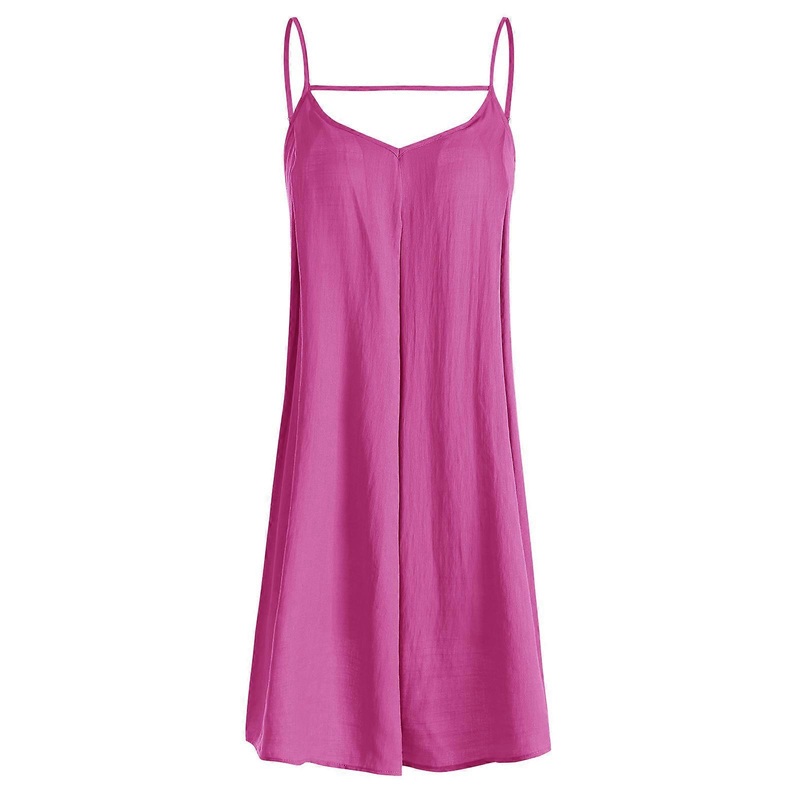 Womens Sleeveless Strappy V-Neck Party Short Dress Boho Simple Solid Color Pleated Flared Loose Travel Holiday Sundress  rose Red XL | Fruugo SG